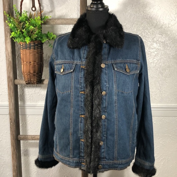 Dennis Basso Jackets & Blazers - Dennis Basso Denim Faux Fur Vest Jacket